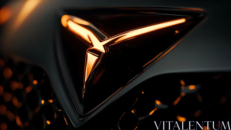 Photorealistic macro of illuminated automotive emblem geometry.