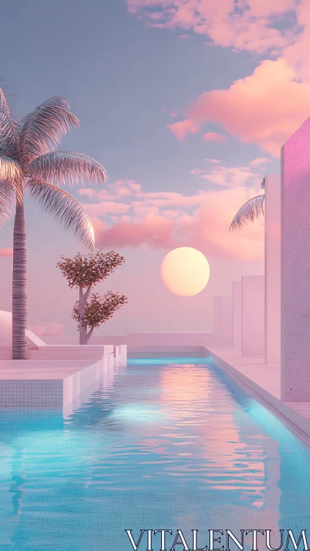 Cotton candy sunset lounges beside a pastel dream pool