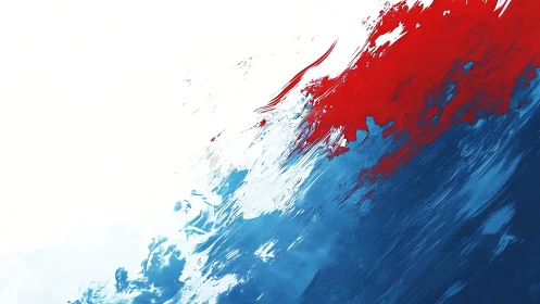 Bold Abstract Painting with Red, Blue, and White Brush Strokes.
