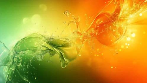 Glowing splash of green and gold swirling through light.