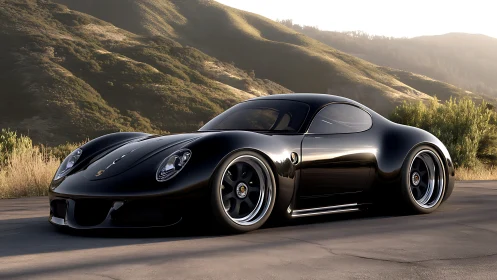 Midnight canyon coupe curls sunlight across liquid chrome.