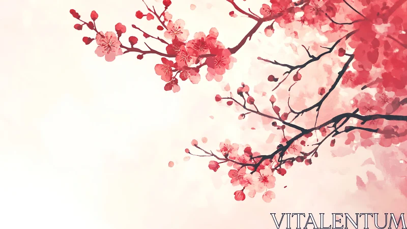 Delicate cherry blossom branches rendered in soft watercolor