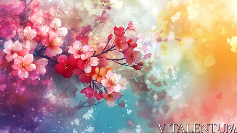 Watercolor Cherry Blossoms with Atmospheric Gradient Effect.