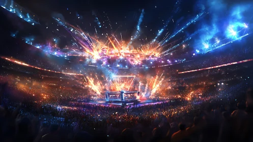 Concert stage explosion with dynamic light display