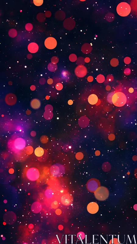 Nebular bokeh field with magenta and orange luminous orbs.