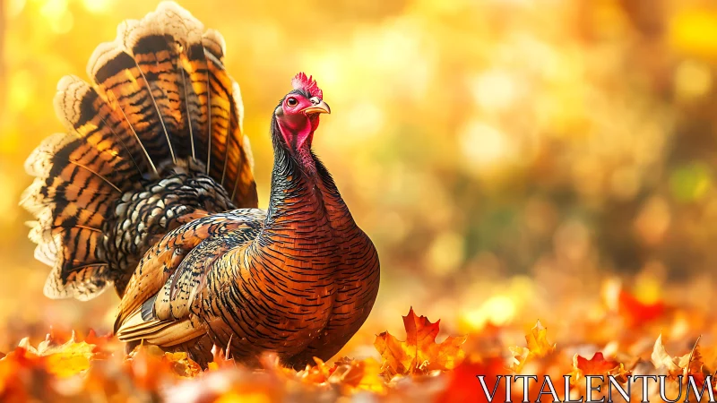 Wild Turkey Struts Through Autumn Flames with Theatrical Flair