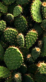 Overhead macro study of clustered prickly pear cactus pads