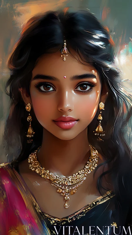 Regal South Asian portrait with ornate gold bridal jewelry.