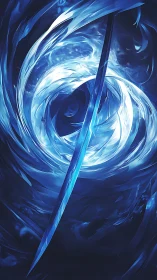 Icy blue blade cutting through swirling energy vortex.