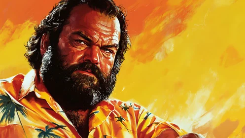 Sunburned stoicism turns a tropical shirt into quiet armor