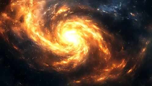 Turbulent stellar vortex with incandescent galactic accretion core.