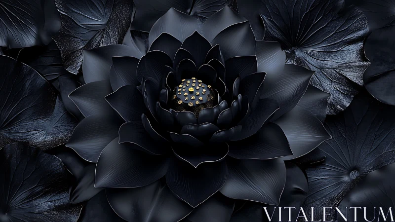 Black lotus flower renders detailed petals and gold center