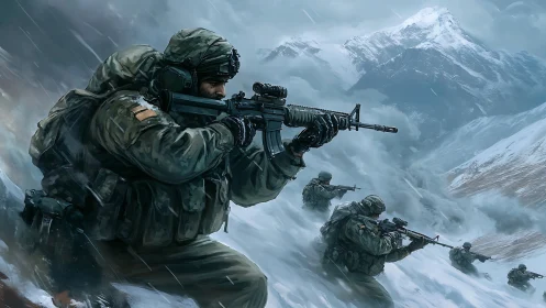 Mountain Combat Squad in Alpine Snowstorm Operation