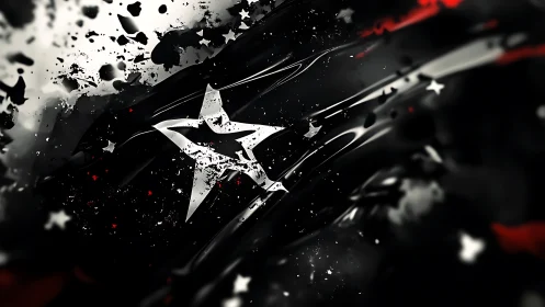 Fragmented five-point star over fluid monochrome field.