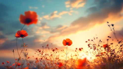 Poppies Blaze Against Golden Hour Skies
