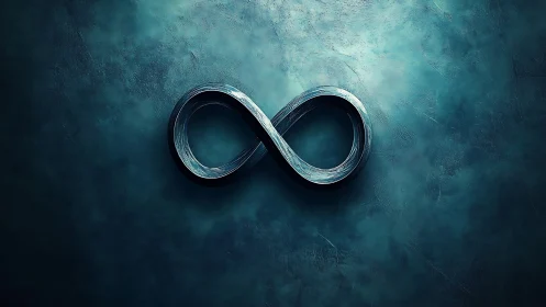 Metallic infinity symbol lies centered on textured teal wall