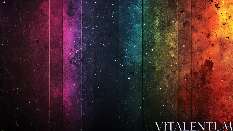 Cosmic color spectrum washes across textured vertical panels