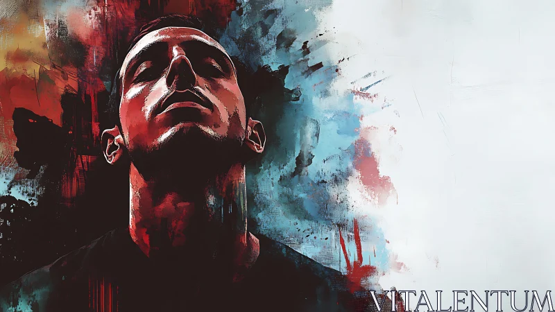 High-contrast male portrait merges into abstract bicolor paint field