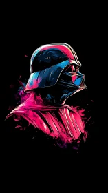 Neon-lit dark warrior profile glows against deep void