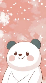 Sweet smiling panda sits under a soft pink dreamy sky