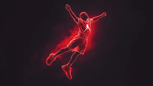 Neon basketball player silhouette explodes through red glow