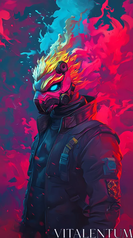 Cybernetic incendiary operative with neon plasma flame halo