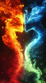 Fire and Ice Elemental Clash Converging in Symmetrical Opposition