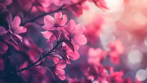 Pink Blossoms Rendered in Soft Focus Depth of Field