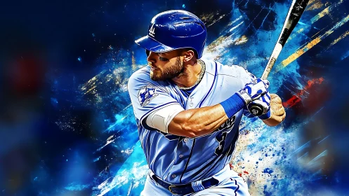 Dynamic baseball hitter rendered with high-contrast digital brushwork