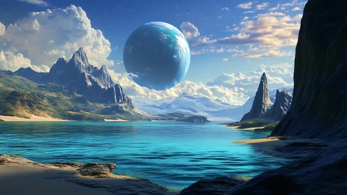 Otherworldly Paradise: Turquoise Bay Beneath Celestial Sphere