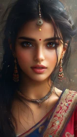 Radiant South Asian portrait in ornate traditional finery.