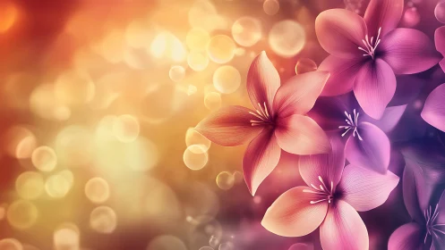 Digital Floral Artwork with Warm Golden Bokeh.