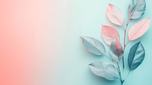Pastel botanical leaves contrast over soft gradient field.