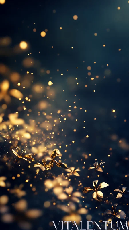 Digital painting of luminous golden butterflies in motion.