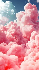 Digital painting of candy-pink volumetric clouds in ascent.