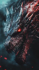 Infernal dragon head erupts with glowing crimson wrath.