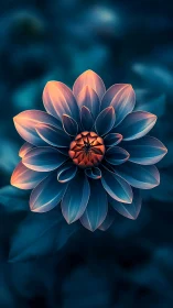 Luminescent Dahlia Glowing Against Deep Teal Mist.