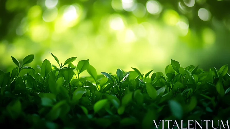 Dense foreground foliage with soft green bokeh backdrop.