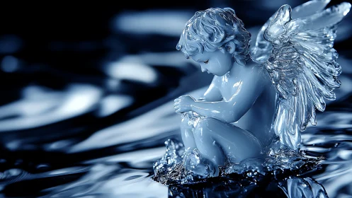 Crystal shore cherub curled in moonlit liquid silence.