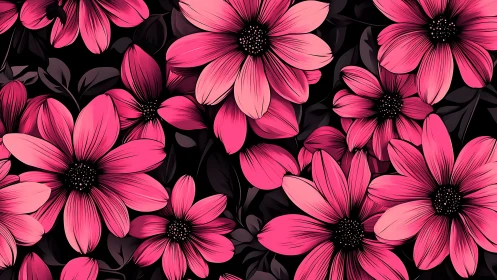 Vibrant Pink Blooms Dance Against Deep Shadow.