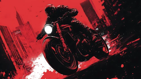 Midnight rider carves neon fury through a crimson city storm