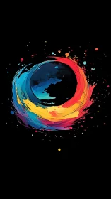 Chromatic circular brush vortex with blue core on black field