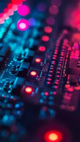 Neon circuits pulse through a cyber glow-drenched motherboard.