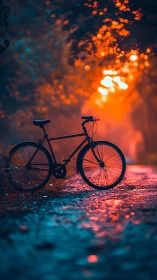 Bicycle Against Fiery Bokeh Backdrop