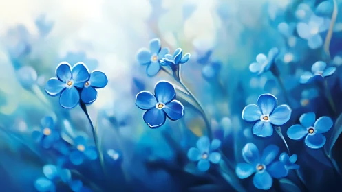 Blue Forget-Me-Not Flowers in Soft Focus Field.