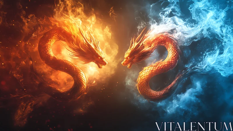 Twin elemental dragons collide where fire and ice argue