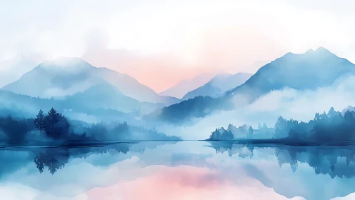 Morning mist paints twin mountains over a whispering lake