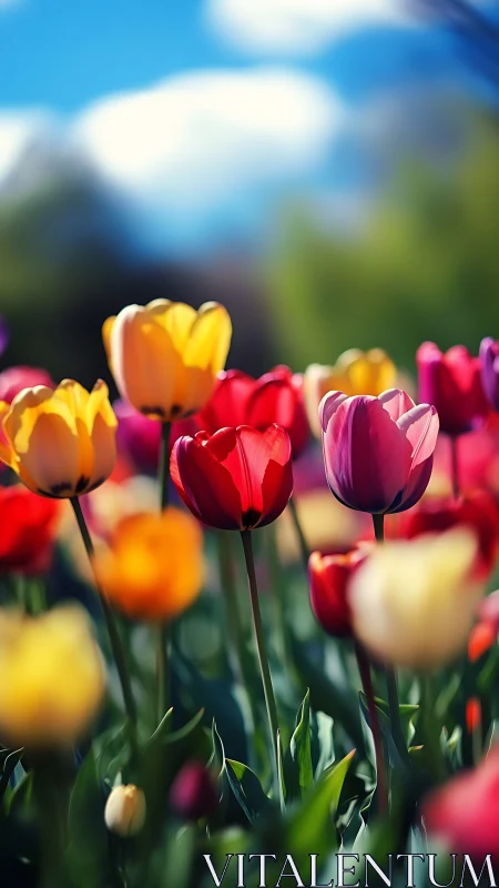 Radiant Tulip Garden Bathed in Golden Spring Sunlight