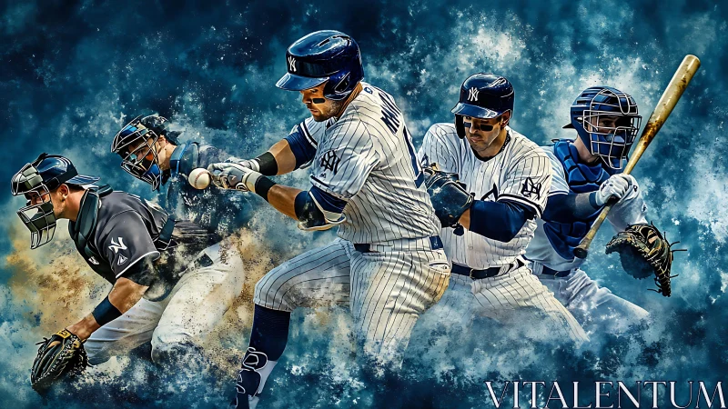 Dynamic composite of baseball players in explosive motion blur