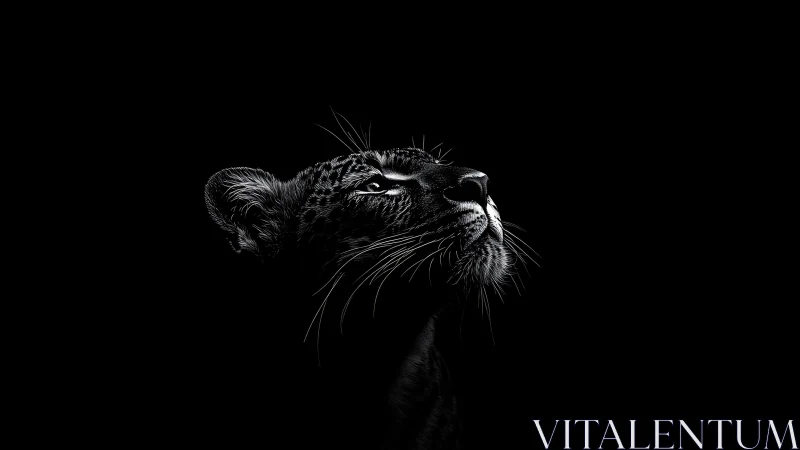 Low key chiaroscuro rendering of upward gazing black panther.